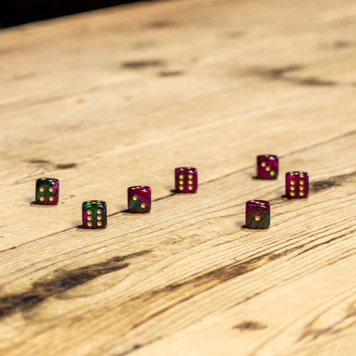 Chessex #26834 - Gemini Green-Purple / Gold d6 (36ct)