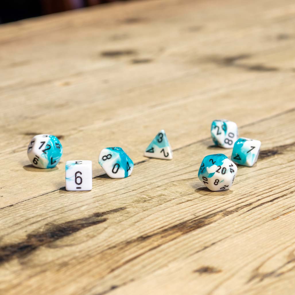 Chessex #26444 - Gemini Teal-White / Black Polyhedral (7ct)