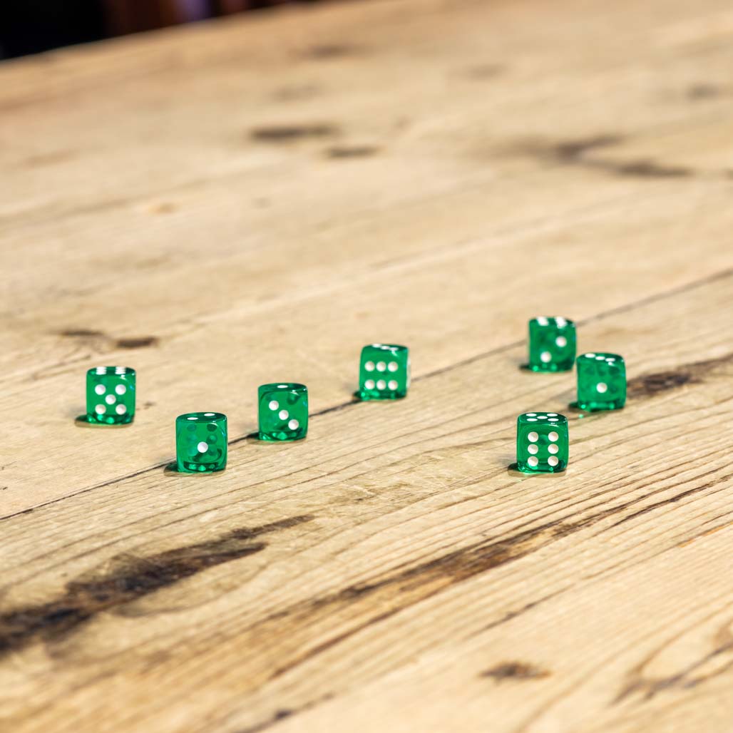 Chessex #23805 - Translucent Green / White d6 (36ct)