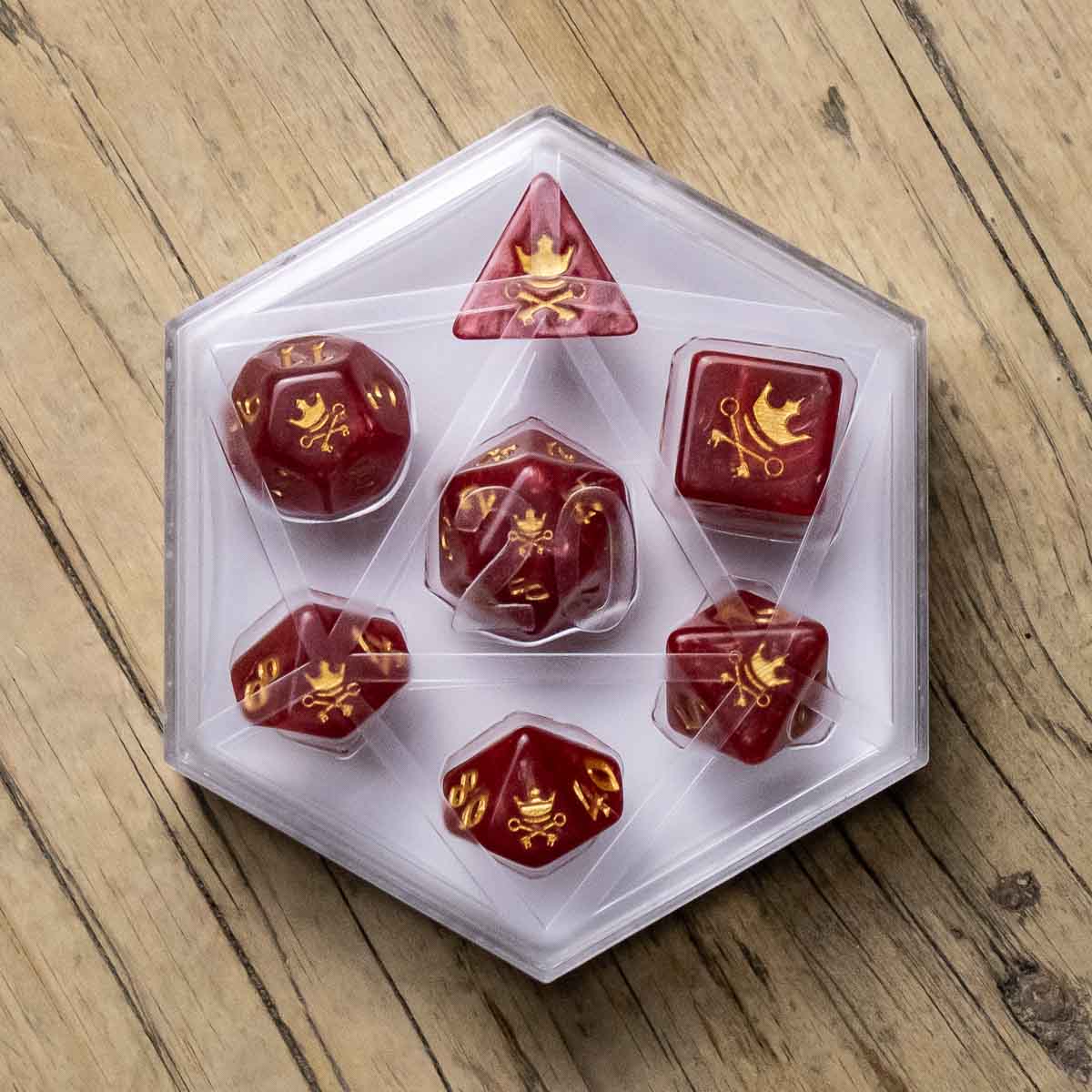 Black Oak 7pc Dice Set w/ Case - Mox Red with Gold