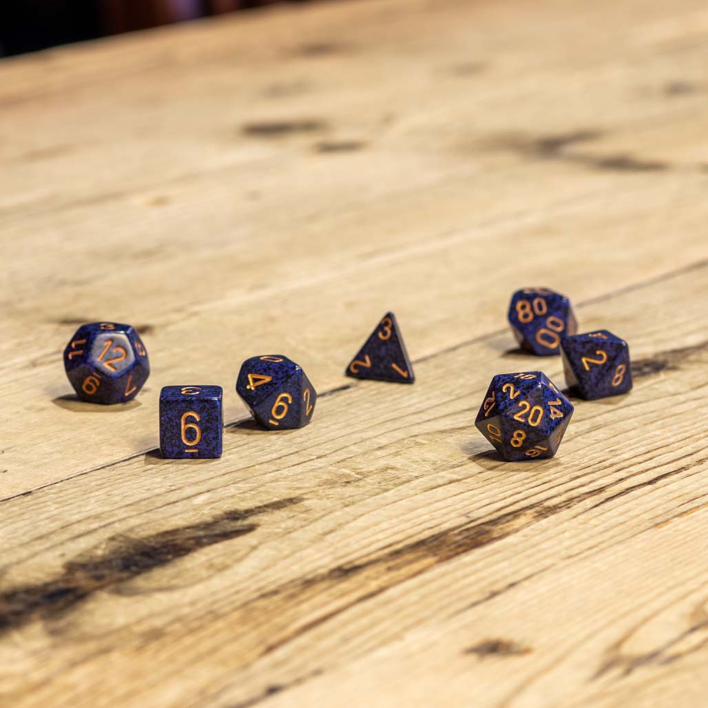 Chessex #25337 - Speckled Golden Cobalt Polyhedral (7ct)
