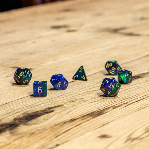 Chessex #26436 - Gemini Blue-Green / Gold Polyhedral (7ct)