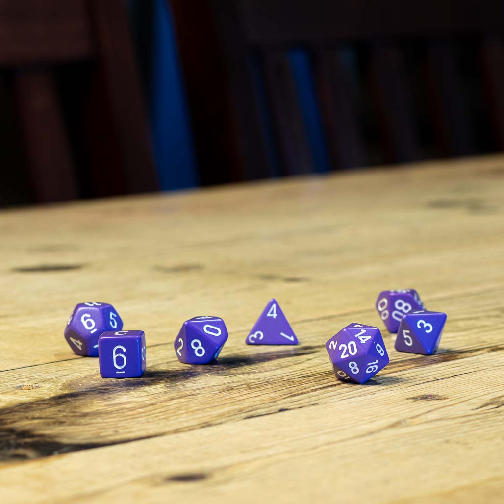 Chessex #25407 - Opaque Purple / White Polyhedral (7ct)
