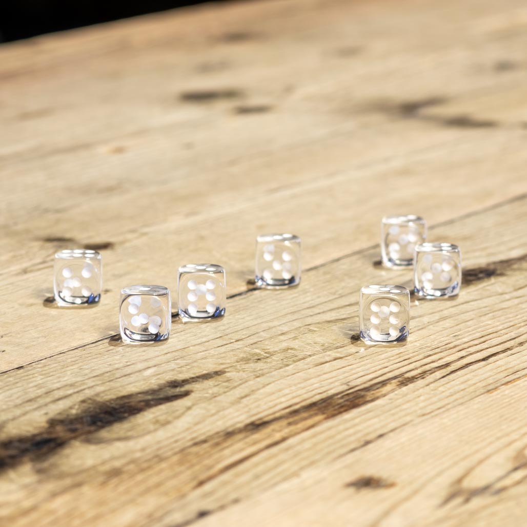 Chessex #23601 - Translucent Clear / White d6 (12ct)